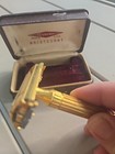 Gillette Aristocrat Gold Tone Metal Safety Razor With Case  Made In Usa