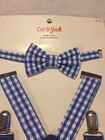 New Cat   Jack Toddler Boys White Blue Plaid Bow Tie   Suspenders Set Size 2t-5t