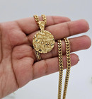 Gold Nugget Necklace  Round Pendant  4mm Curb Chain  14k Plated Gold