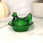 Mosser Mini Hen On Nest Chicken Salt Dish  Green Depression Style Glass