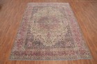 Pre-1900 Vegetable Dye Beige Wool Hand-knotted Room Size Antique Rug 8x11 Carpet