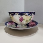 Vintage Nippon Japan Hand Painted Cobalt Wide Oversized Cup   Saucer Rose Teacup