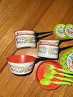 Vintage Painted Retro Kids Kitchen Metal Plastic Dishes Lot Bundle 