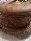 Vintage Hand Carved Wood Lazy Susan Cake Stand