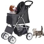 Foldable Pet Stroller For Dogs Cats 4 Wheel Carrier W  Storage Basket Cup Holder