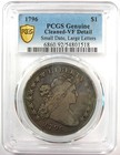 1796 Draped Bust Silver Dollar  1 Small Eagle Coin - Certified Pcgs Vf Detail