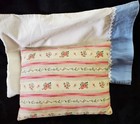 Antique Child Doll Ticking Feather Pillow And Embroidered Pillowcase