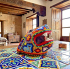 Large 9  Huichol Beaded Jaguar Head Wixarika Mexican Folk Art Sculpture Jalisco