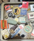 Vintage Junk Drawer Lot Matches Patches Lighter Pins Medals Coins Military