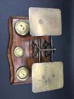 Antique Victorian English Brass   Wood Desktop Postal Postage Scale   3 Weights
