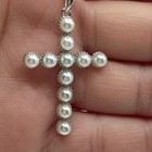 925 Sterling Silver Pearl Cross Pendant Necklace 17  Religious 