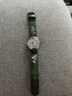 Vintage Timex Girl Scout Watch Green Leather With Flowers Band Tested works