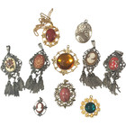 Vintage Lot Of 10 Victorian Style Cameo   Ornate Costume Jewelry Pendants