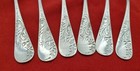 6 Antique Bright Cut Design Sterling Silver Teaspoons  Circa 1880 s  10649