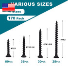 Drywall Screws Assortment Kit - 170 Pcs Black Wood Screws Phillips Tips  Coarse 