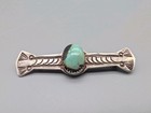 Old Vtg Early Navajo Ingot Silver Turquoise Stamped Pin Brooch