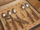 Vintage Norwegian 830 Silver 6 Demitasse Spoons Presentation Box smaragd A s