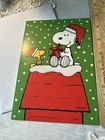 Vtg Unused Christmas Card Snoopy Glitter Woodstock Snow Hallmark Santa Hat W env