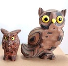 Set Of 2 Wony Japan Vintage Mid Century Carved Cryptomeria Wooden Owls 