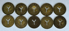 10 X Nyc Vintage Subway Tokens  New York City Transit  Brass  small Y  1950s-60s