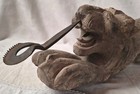 18th Cent Antique Hand Carved Asian Lion Statue Figurine Wrought Iron Tool Rare