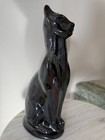 Vtg 16    Ceramic Cat Statue Glossy Black   Deep Browns Color Mcm Mold Style