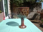 Vtg Studio Pottery  Goblet Chalice Pedestal Brown Succulent Planter Signed Brent