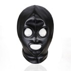 Unisex Leather Head Bandage Hood Mask Open Eye Mouth Head Harness Couple Flirt
