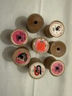 Vintage Wooden Empty Sewing Thread Spools Lot Of 8 With Original Labels