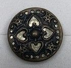 Antique Victorian Metal Button Open Work Four Hearts