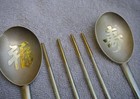 Two Sets Korean 990 Silver Chopsticks   Rice Spoons-parcel Gilt-nr
