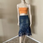Women   s Blue Denim Cotton Casual Boho Beaded Embroidery Size S 4-6  Skirt 3339