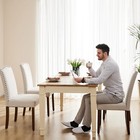 2pcs Home Beige Upholstered Fabric Dining Room Chair Parsons Chair Nailhead Trim
