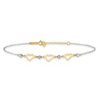 14k Solid Two Tone Gold Oval Link Beads Heart Anklet Bracelet