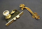 Antique Entry Mortise Lock Brass Pull Handle Cylinder Lock W  3 Keys - Chesler