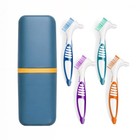 4pcs Hard Double-sided Denture Cleaning Brushes With Case For False Teeth Care