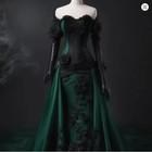 Gothic Mermaid Prom Dresses Off Shoulder Long Sleeve Floral Corset Evening Gown
