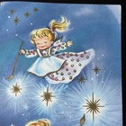 Vintage Mid-century Christmas Card Three Kitsch Angels Painting Stars Atomic Mod