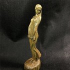 Green Sandalwood Carved Skirt Girl Statue Woode Figure Art Model Sculpture Decor