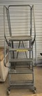 Industrial Metal Rolling Ladder With Safety Rails And Wheels