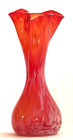 Kama Japan Handblown Art Glass Vase Red With White Confetti Swirl Vintage