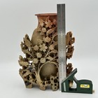 Vintage Hand Carved Chinese Soapstone Vase Ornate Birds Sculpture 10 75  Tall