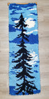 Vtg Mcm 70s Latch Hook Tree Night Forest Lake Water Moon Rug Hanging  42     14  