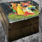 Vintage Russian Lacquer Box Hand Painted Folk Art Scene Black Red Interior
