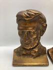 Vintage Cast Iron Bronze Finish  Abraham Lincoln Heavy Book Ends Patina Bust