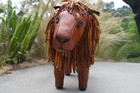 Vintage Midcentury Omersa Leather Lion Footstool C 1950-1970 Rare Orange Color