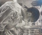 Vintage Original Signed Pencil Drawing   African American Woman Being Baptized