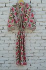 Hand Block Floral Long Kimono 100  Cotton Dress Tarrif Free   0  Charge Km-48 