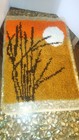 Vtg 70s Latch Hook Rug Wall Hanging Sunset Mcm Decor Mod Large Retro Picture 