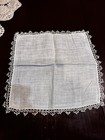 Vintage Linen Bridal Hanky 1940   s Hand Crochet Tatted Lace Edging 11x11 In Ivory